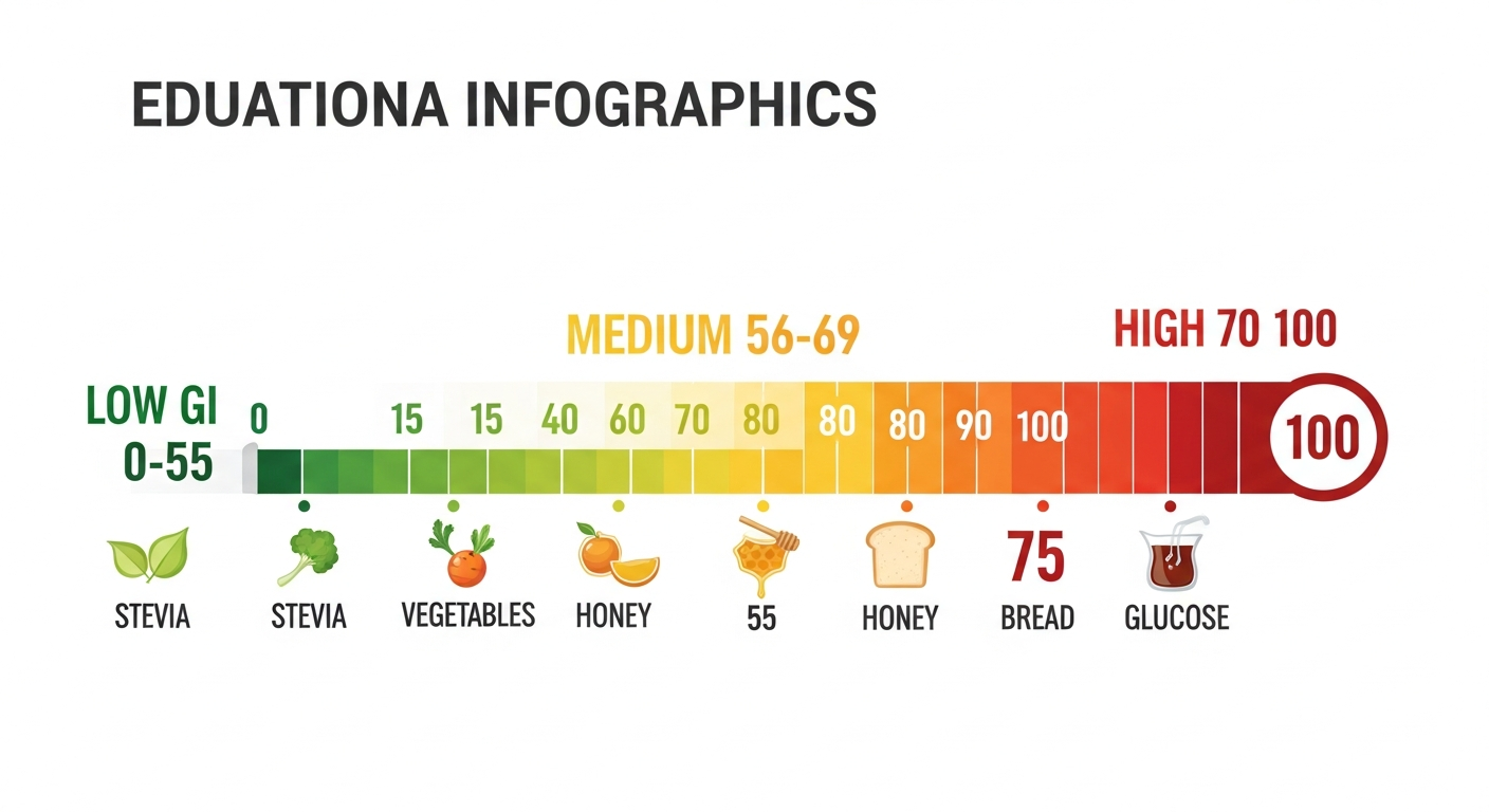 Colorful glycemic index scale from 0 to 100