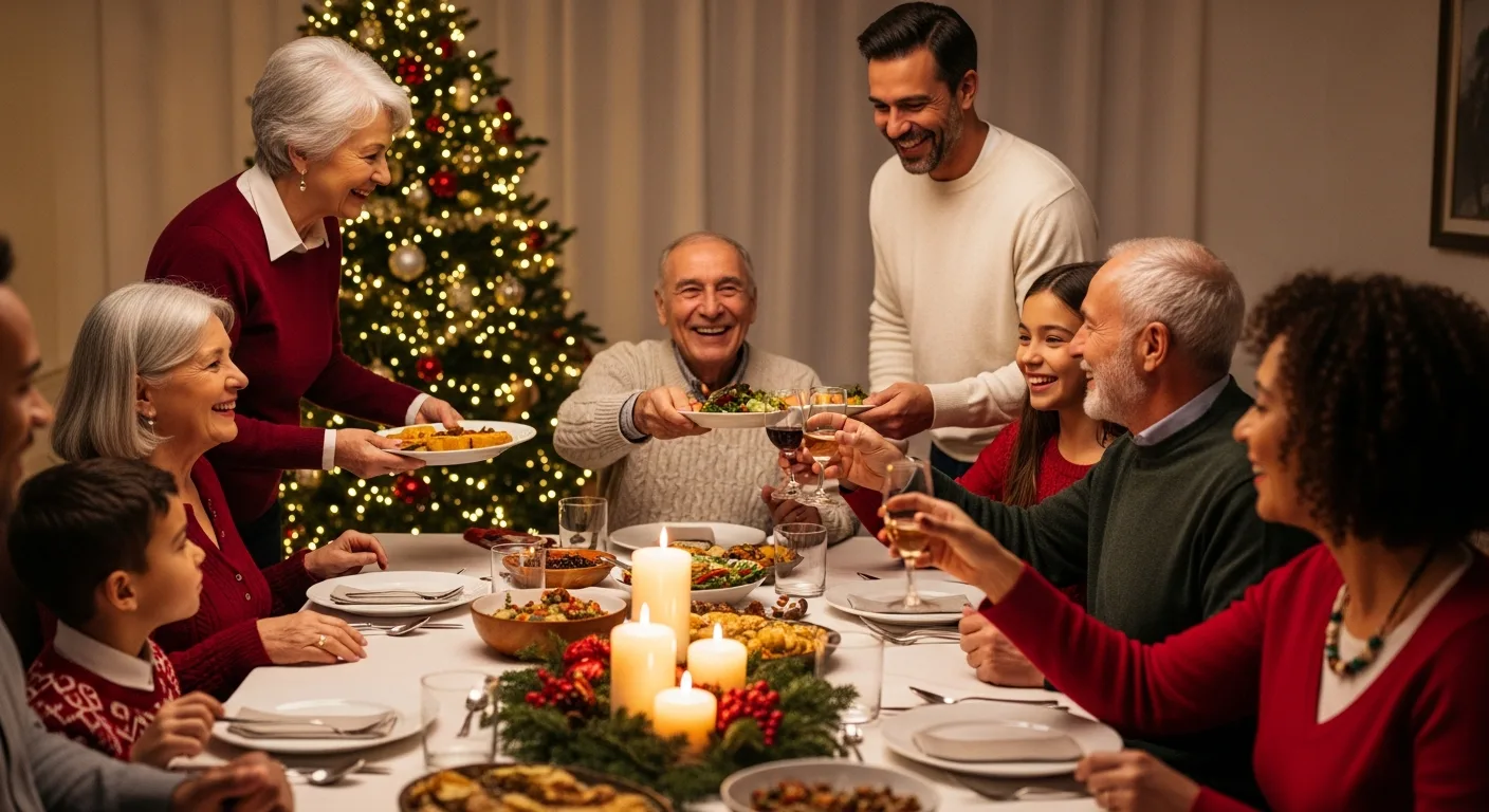 Family gathered around the holiday table celebrating together