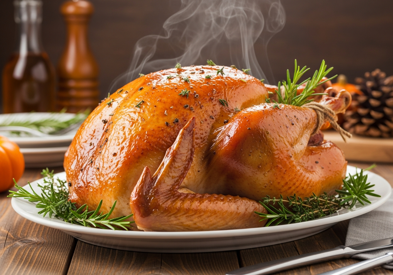 Beautiful golden roasted turkey as the centerpiece