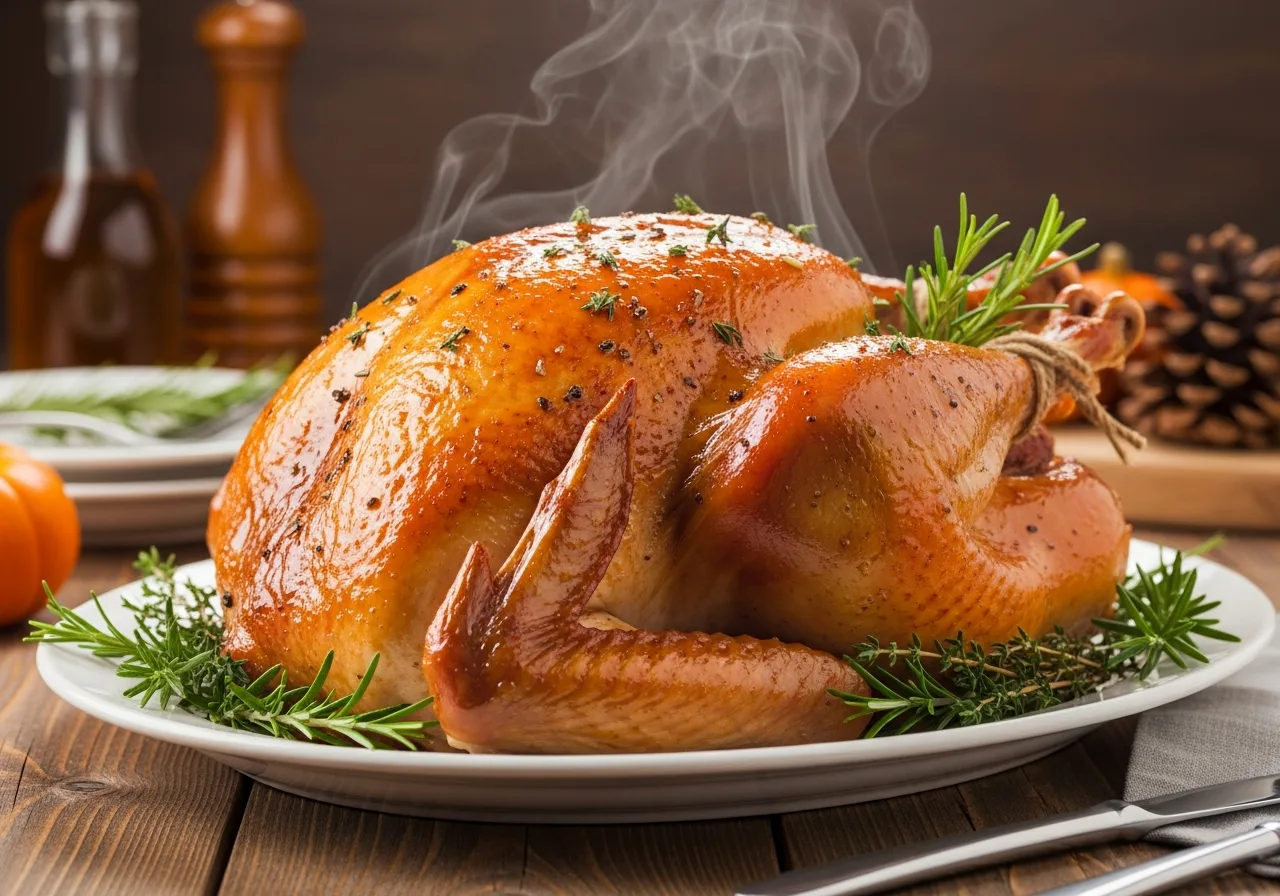 Beautiful golden roasted turkey as the centerpiece