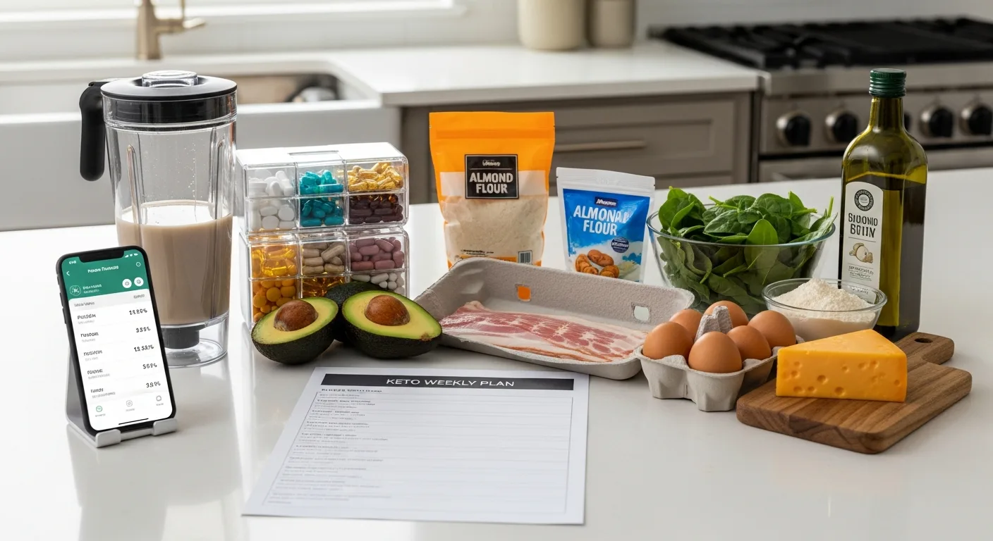 Keto meal planning setup with supplements and tracking app